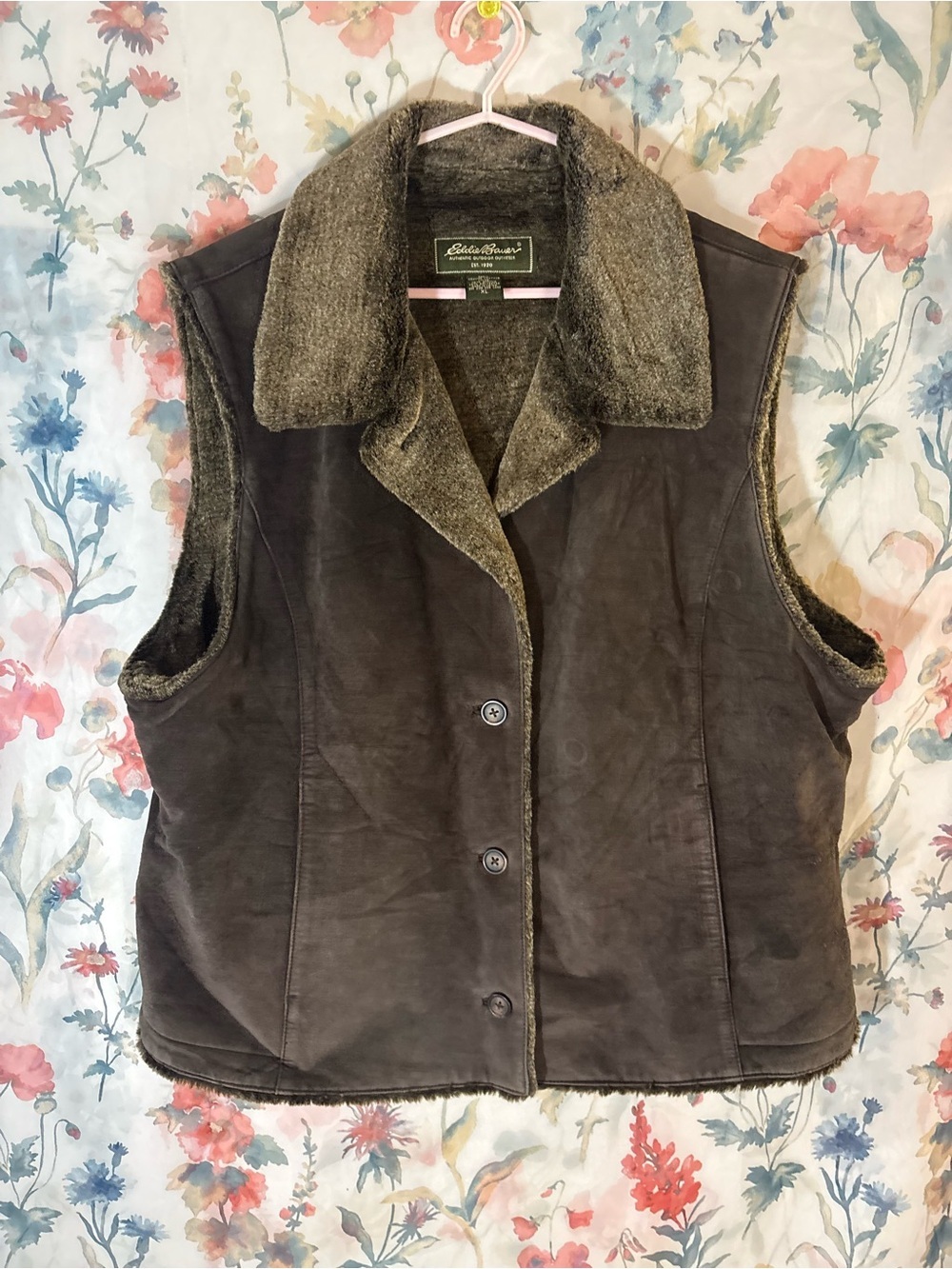 Vintage Eddie Bauer Women's Sherpa-Lined Vest in Dark Brown